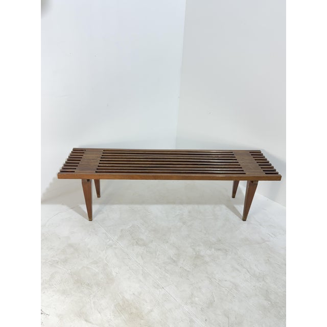Teak Slatted Bench in the style of Reguitti, 1960 For Sale - Image 10 of 10