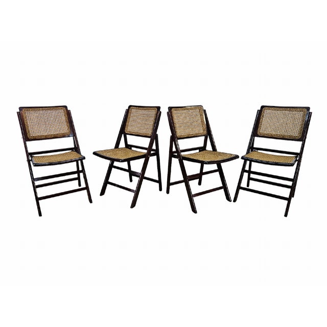 Folding Wooden Chairs with Raffia, 1970s, Set of 4 For Sale - Image 17 of 17