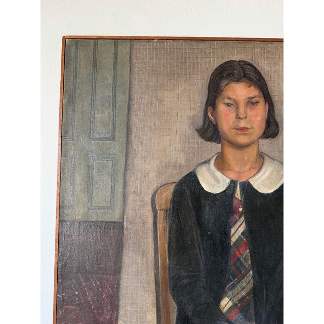 Mid-Century Modern Vintage Bena Frank Mayer (American, 1900–1994) Young Girl Portrait Oil on Canvas Painting, Framed For Sale - Image 3 of 12