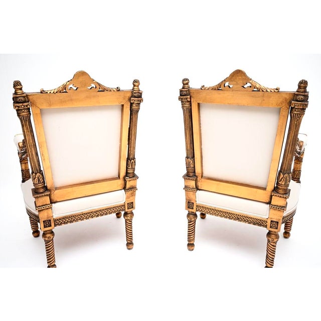 Vintage French Louis Style Carved Gilt Wood Armchairs, 1930, Set of 2 For Sale - Image 4 of 11