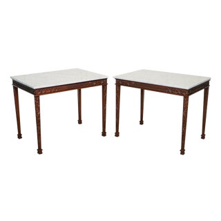 Chippendale Style Console Tables with White Carrara Marble Tops, Set of 2 For Sale