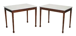 Chippendale Style Console Tables with White Carrara Marble Tops, Set of 2
