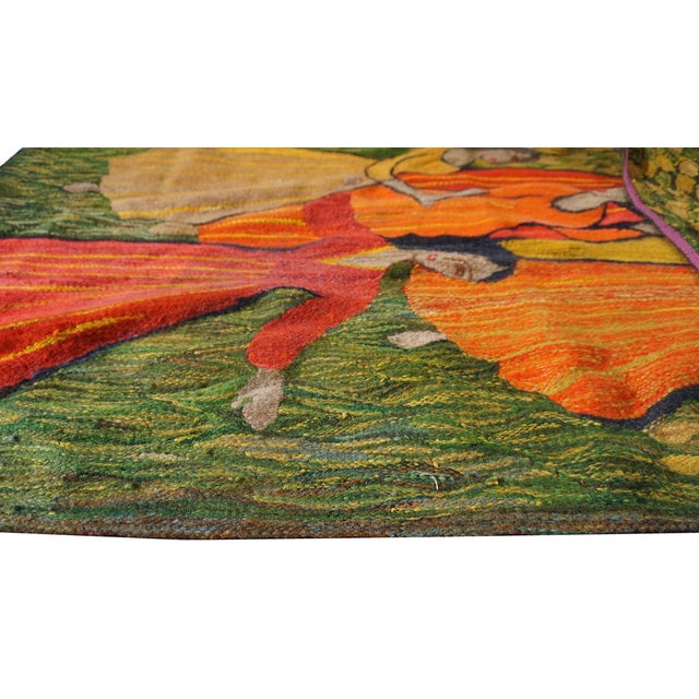 1875s Green Women Dancing Antique French Tapestry Rug 1875 Flatweave Wool Carpet For Sale In New York - Image 6 of 8