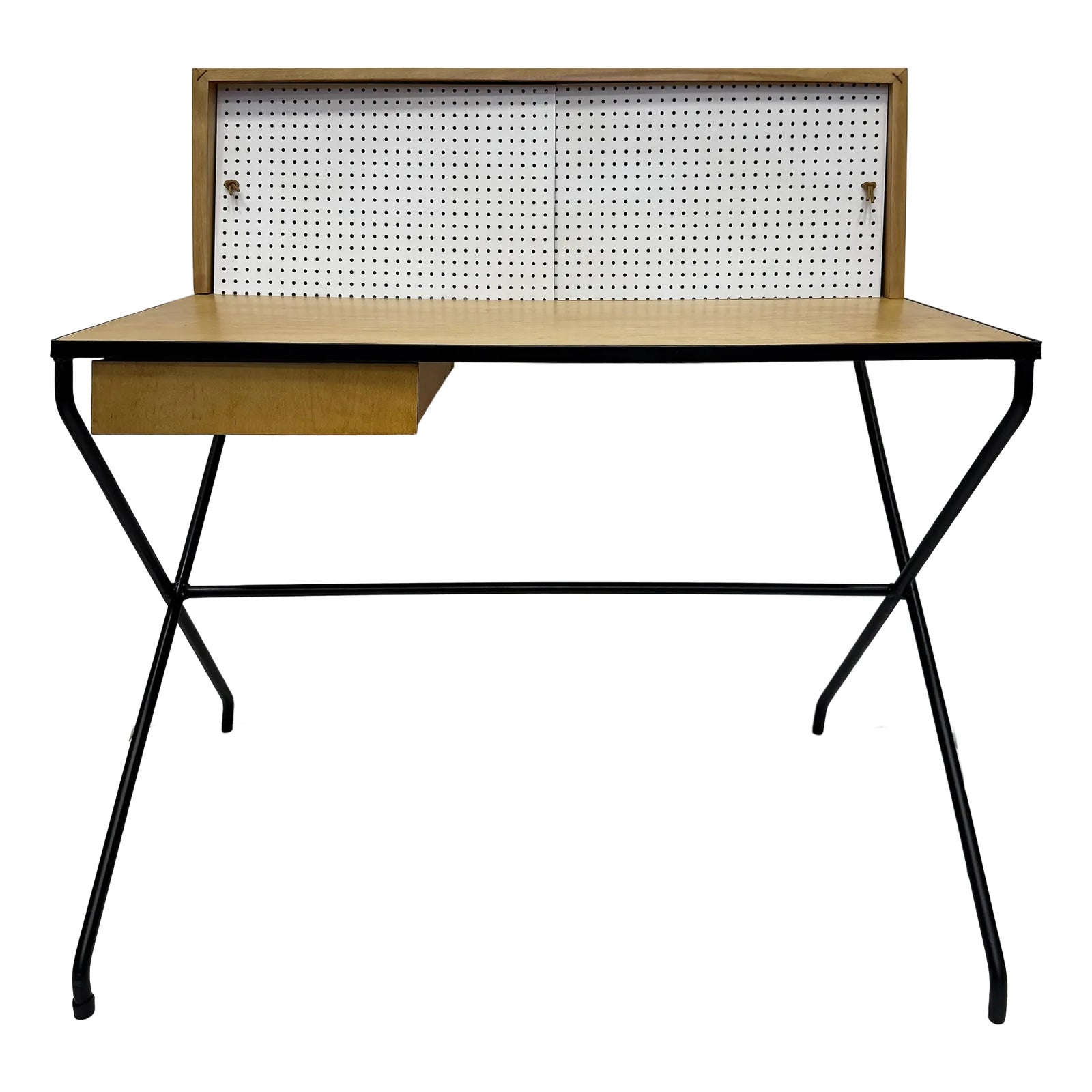 Arthur Umanoff 50s Mid-Century Writing Desk in Wrought Iron, Wood
