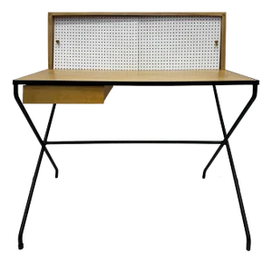 Arthur Umanoff 50s Mid-Century Writing Desk in Wrought Iron, Wood for Elton
