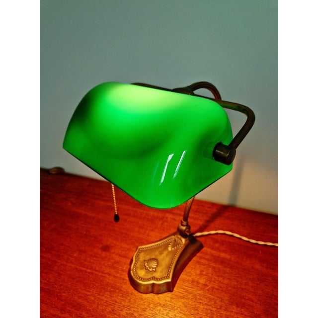 Articulated Brass Bankers Lamp with Green Opaline Shade, 1920s For Sale - Image 12 of 18