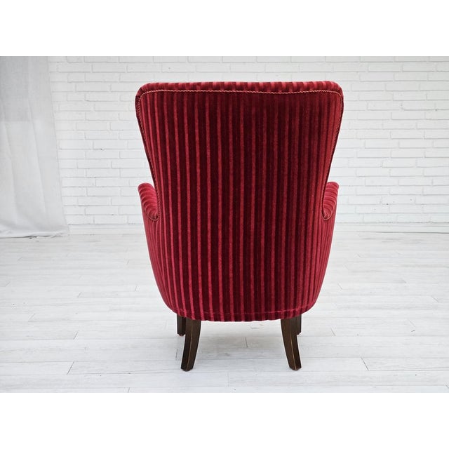 Vintage Danish Chair in Cherry-Red Furniture Velour, 1960s For Sale - Image 18 of 18