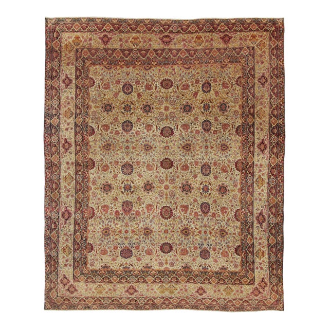 Antique 20th Century Persian Kashan Rug With Floral All-Over Vinery - Rug & Kilim For Sale