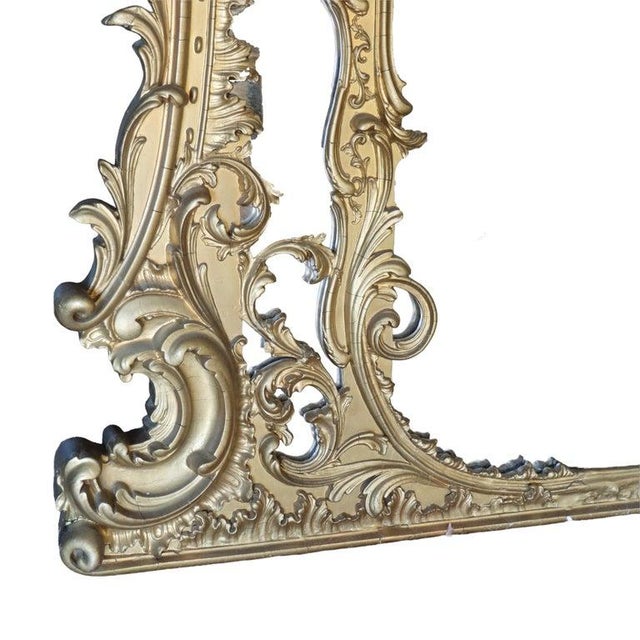 Monumental Antique French Louis XIV Gilt Wood Mantle Mirror with Scroll & Foliate Elements C1880 Measures - 111" x 85 3/4"...