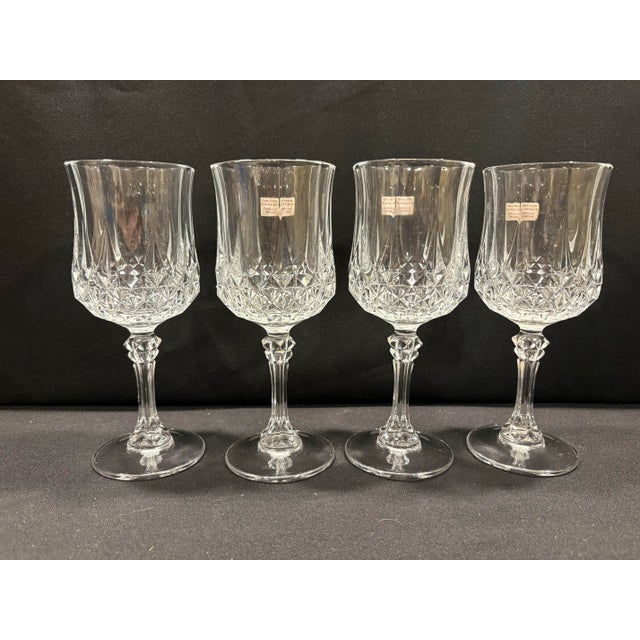 French Crystal Wine Goblets From French Maker Cristal D’Arques in the Longchamp Pattern - Set of Four For Sale - Image 3 of 6