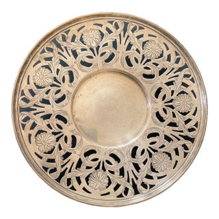 Antique Watson Art Nouveau Scrolling Daisies Etched Pierced Sterling Silver Tray For Sale