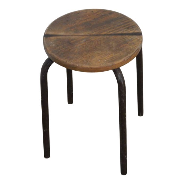 Beech and Iron Foot Stool, 1960s For Sale