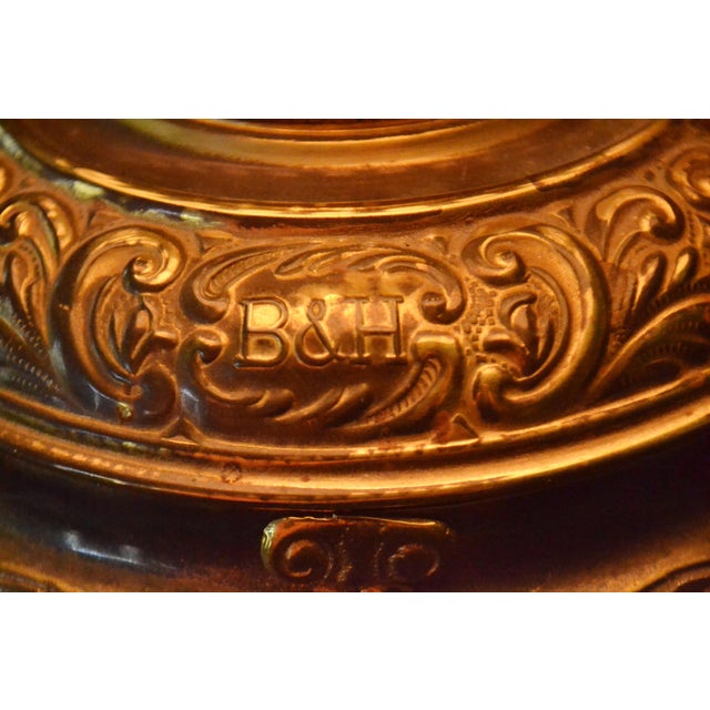 Bradley Hubbard Antique Bradley & Hubbard Banquet Lamp W. Floral Globe Brass Working Rare For Sale - Image 4 of 4