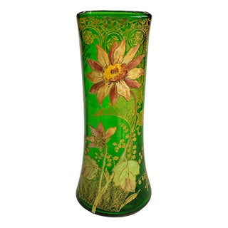 French Art Nouveau Belfort Vase in Enameled Emerald Green Glass by Legras Montjoye, 1900s For Sale
