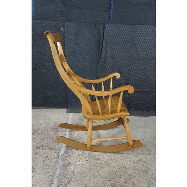 Antique Early American Country Farmhouse Oak & Maple Spindle Back Rocking Chair For Sale - Image 10 of 18