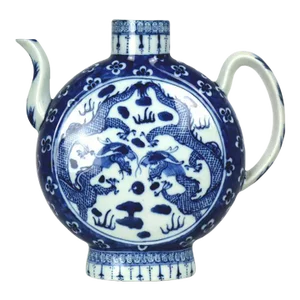 Large Chinese Blue and White Porcelain Teapot With Qianlong Mark on the Bottom