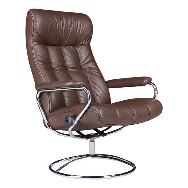 Vintage Scandinavian Leather Lounge Chair from Ekornes Stressless, 1980 For Sale