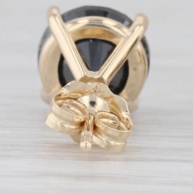 2020s New 3.70ctw Black Diamond Stud Earrings 14k Yellow Gold Round Solitaires - 2 Pieces For Sale - Image 5 of 6