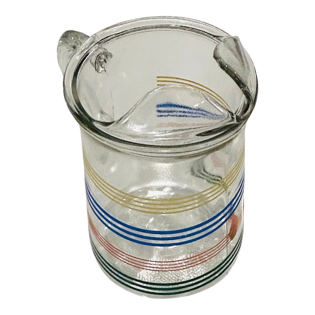 Vintage “Fiesta Stripe” Glass Pitcher – Attributed to Anchor Hocking, Multicolor Rainbow Bands For Sale