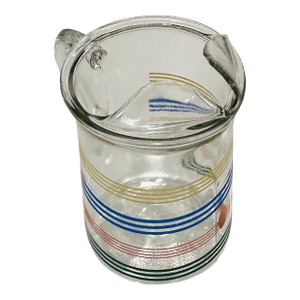 Vintage “Fiesta Stripe” Glass Pitcher – Attributed to Anchor Hocking, Multicolor Rainbow Bands