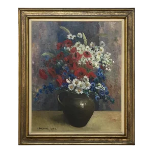 Vintage Framed Still Life Oil Painting on Canvas by L. Snijders Dated 1964