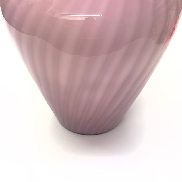 Glass Oversized Striped Swirl Mauve-on-Mauve Glass Vase For Sale - Image 7 of 12