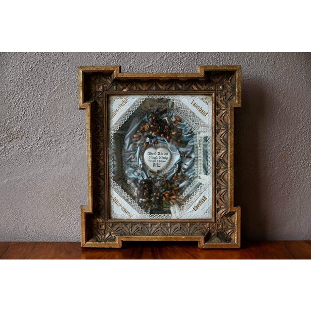 Jugendstil Bohemian Wedding Keepsake Frame in Gilded Wood and Glass, 1912 For Sale - Image 11 of 11