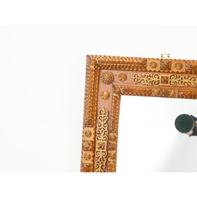 Early 20th Century French Turn of the Century Tramp Art Mirror with Rosettes and Brass Motifs For Sale - Image 5 of 7