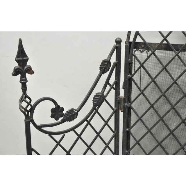 Antique Gothic Arts & Crafts Wrought Iron Scrolling Folding Fireplace Screen For Sale - Image 14 of 18