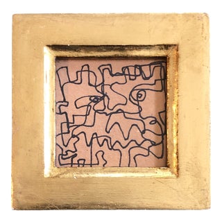 Original Vintage Wayne Cunningham Miniature Abstract Ink Drawing Italian Gilt Wood Frame For Sale