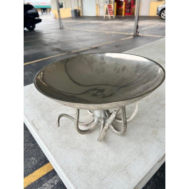 Late 20th Century Vintage Silver Octopus Pedestal Serving Bowl For Sale - Image 5 of 6