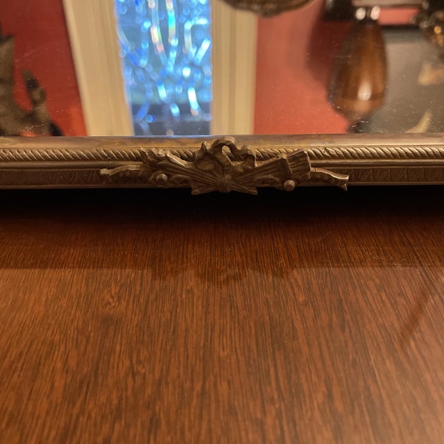 Fine Neoclassical French Louis XVI Style Bronze Table Mirror Plateau. Lions paw feet, crossed torch and quivers with bow...