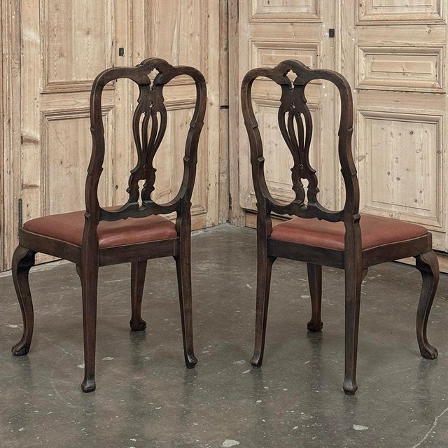 Set of Eight Antique Oak Chippendale Dining Chairs With Leather For Sale - Image 10 of 18