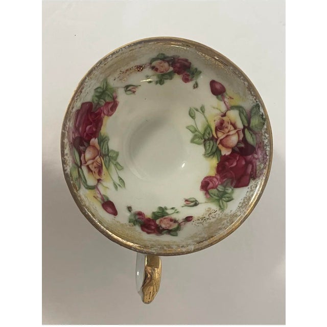 Vintage Royal Sealy Japan Roses & Heavy Gold Filigree Footed Tea Cup & Saucer Set For Sale - Image 10 of 12