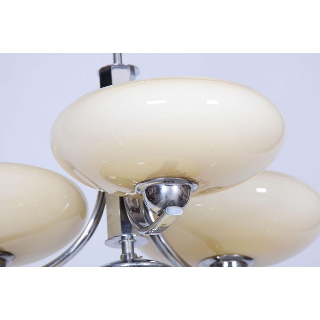 Art Deco Chandelier in Chrome-Plated Steel and Opal Glass, Czech, 1920s For Sale - Image 4 of 10