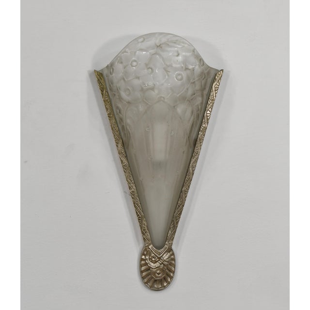 French Art Deco Ejg Floral Slip Shades Wall Sconces 1930s - A Pair For Sale - Image 6 of 12