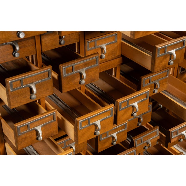 Massive Vintage 72-Drawer Oak Library Card Catalog on Steel Base For Sale - Image 9 of 12