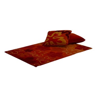 Vintage Floral Rug with Cushion, 1970s For Sale