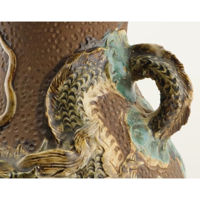 Antique Meiji Period Japanese Sumida Gawa Moriage Dragon Vase Lamp For Sale - Image 6 of 18