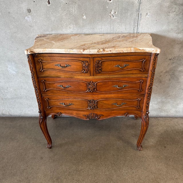 French 19th Century French Antique Louis XV Bombay Chest of Drawers W/ Marble Top For Sale - Image 3 of 16