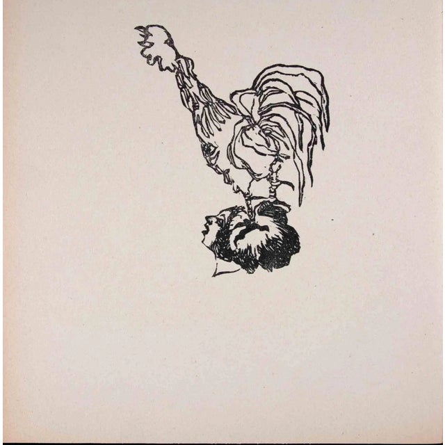 Mino Maccari, A Rooster on the Head, Original Linocut, 1951 For Sale
