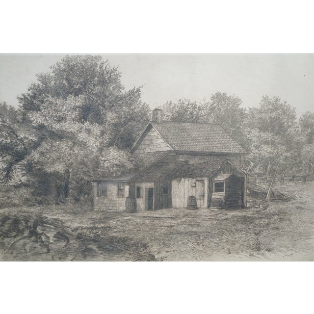 Antique Hc Rost Forked River Landscape Riverscape Cottage Etching 30" For Sale - Image 11 of 13