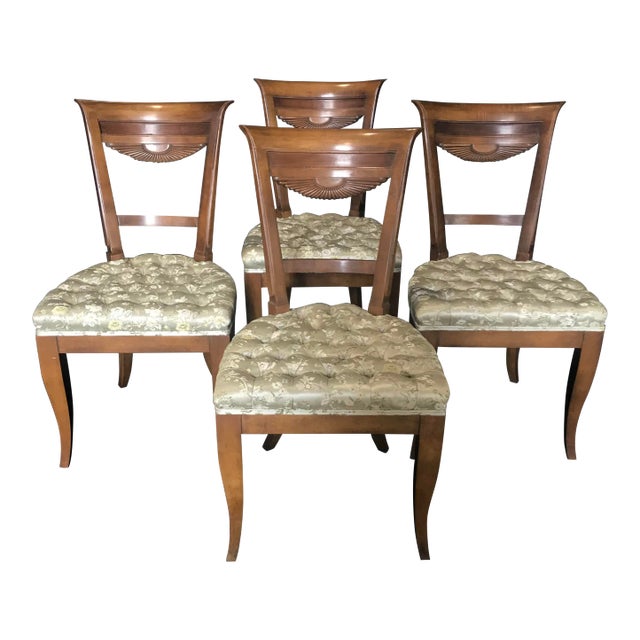 French Walnut Dining Chairs With Fan Backs -Set of 4 For Sale