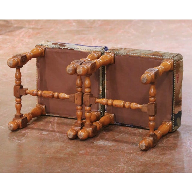 Pair of 19th Century French Louis XIII Walnut Stools With Aubusson Tapestry For Sale - Image 12 of 12
