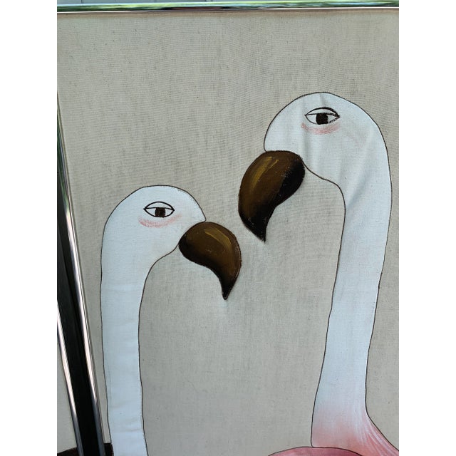 Hand Painted Flamingo Triptych on Fabric For Sale - Image 4 of 13