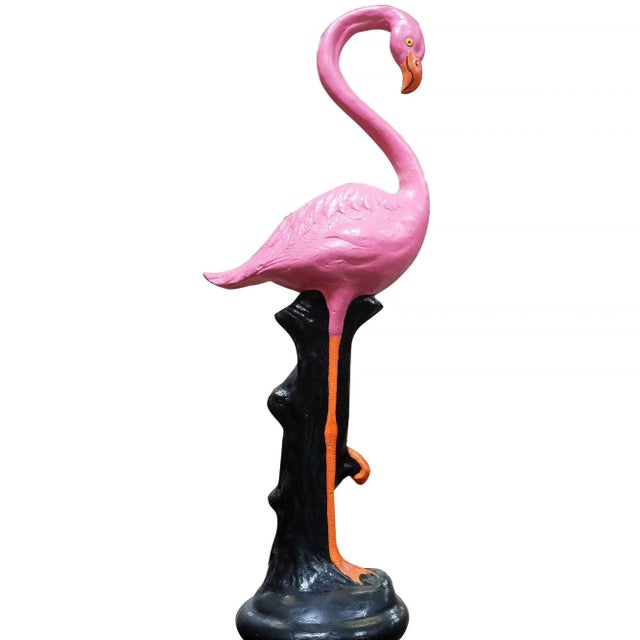 Memphis Group 8 Foot Bespoke Flamingo on Roman Column Pedestal Mixed Media Sculpture, 2 Available For Sale - Image 4 of 7