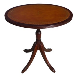 English Wooden and Leather Side Table, 1960s For Sale