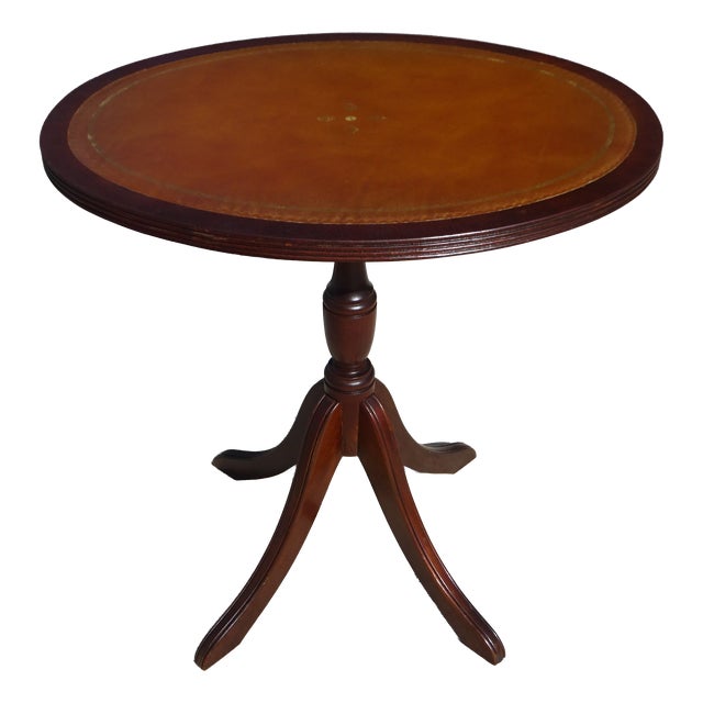 English Wooden and Leather Side Table, 1960s For Sale