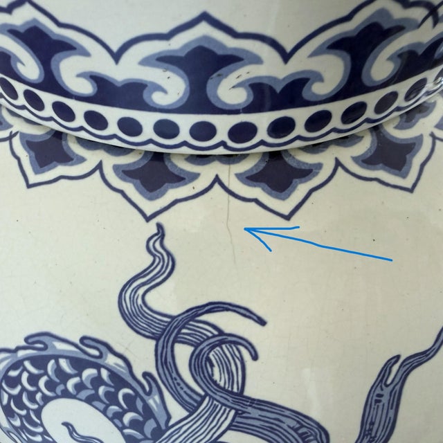 Vintage Large Blue & White Chinoiserie Dragon Ginger Jar Table Lamp For Sale - Image 11 of 11