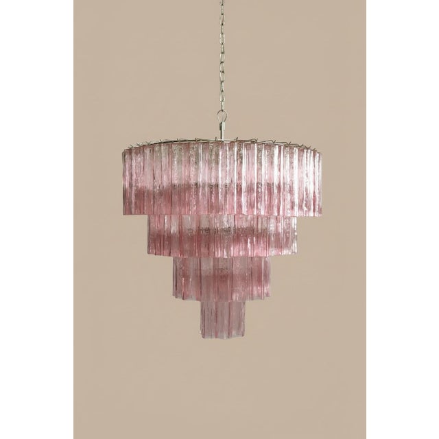 DUTIES FREE Pink Murano Glass Chandelier | 78 Tubes, 4-Tier | Murano Shutters - Glass: Mouth-blown Murano glass...